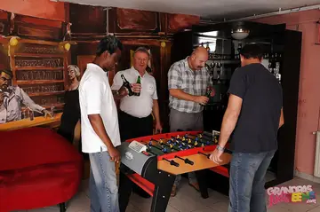 Blonde in Glasses Serves Multiple Men