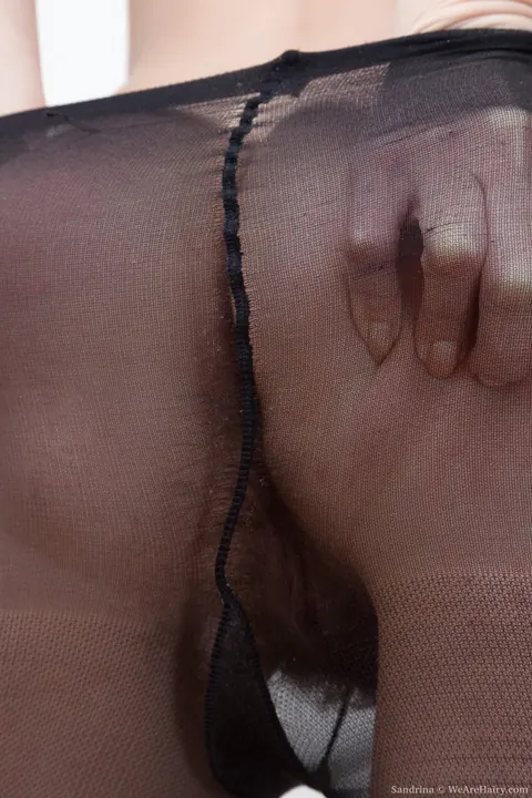 Blonde MILF Strips Off Her Pantyhose and Rubs Her Hairy Pussy – photo 5 of 17