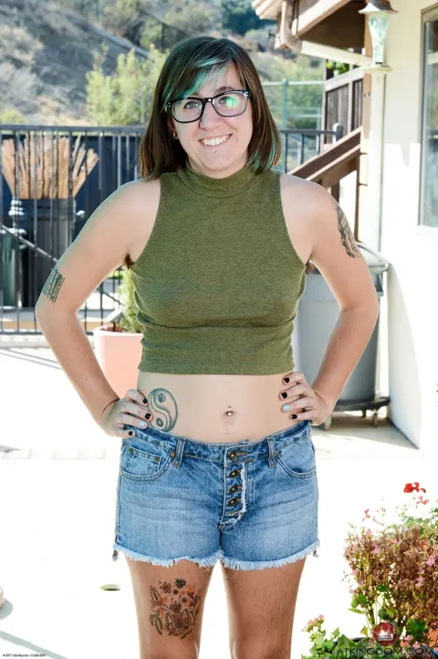 Anika Darling: Petite Brunette Shows Her Hairy Pussy and Tattoo – photo 1 of 21