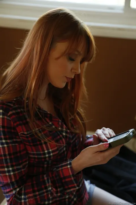Aja Chachanhsy: Slim Redhead Strips Out of Her Uniform to Finger Herself – photo 4 of 17