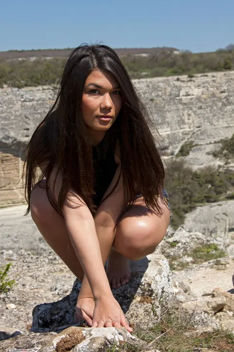 Thick Brunette with Big Tits Strips Out of Her Shorts Outdoors – photo 2 of 21