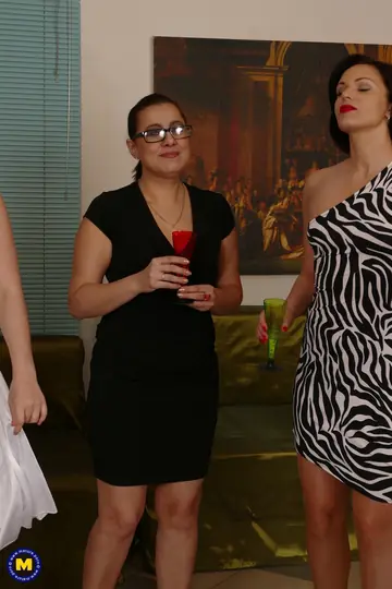 Mature European MILFs in Glasses Have Lesbian Sex by the Pool