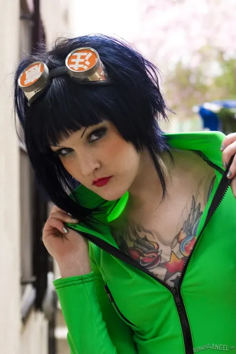 Melodie Gore: Brunette in Cosplay Uniform and Glasses Spreads Her Shaved Pussy – photo 9 of 17