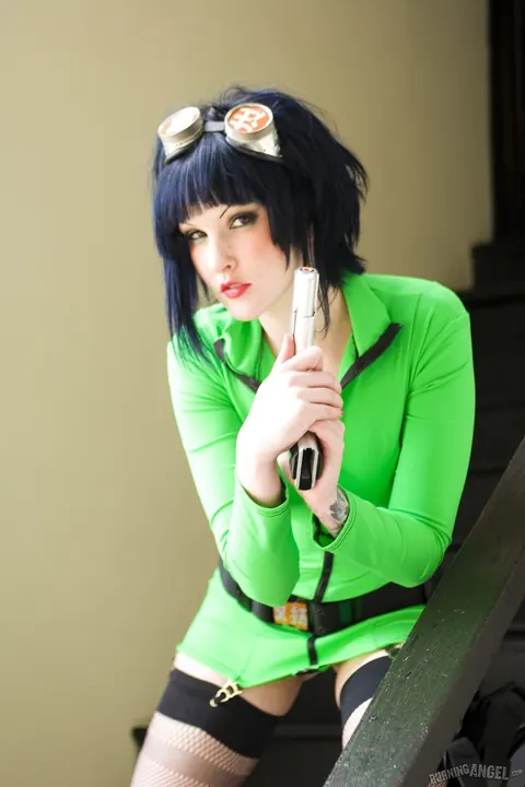 Melodie Gore: Brunette in Cosplay Uniform and Glasses Spreads Her Shaved Pussy – photo 3 of 17