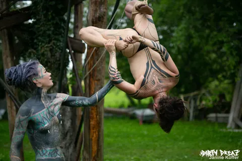 Anuskatzz: Thick European Brunette Suspended Naked from a Tree in Rope Bondage – photo 9 of 16
