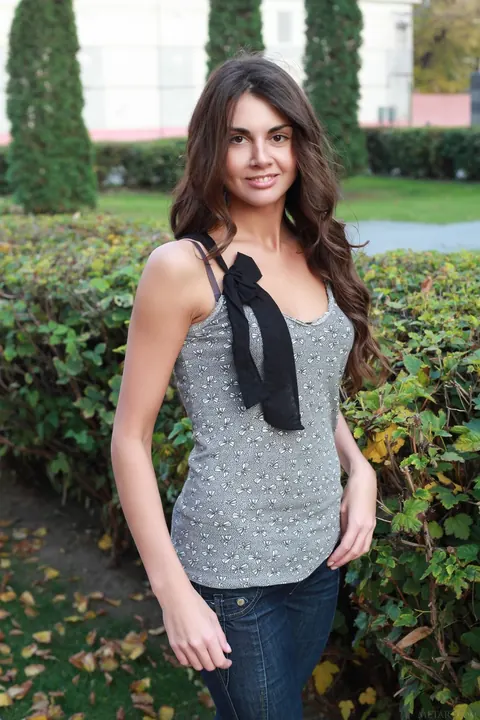 Astrud A: Petite European Brunette Shows Her Tits Outdoors in a Skirt – photo 19 of 20