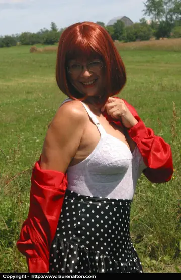 Thick Redhead MILF Strips Out of Her Lingerie and Stockings Outdoors