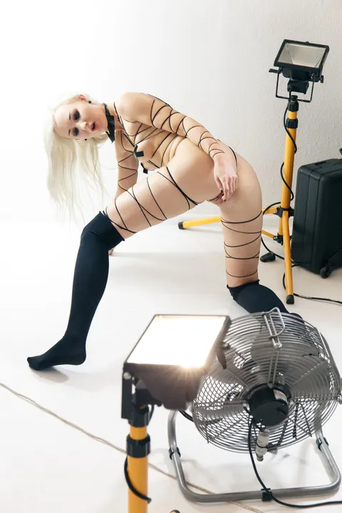 Adelina White: Busty Blonde Fingers and Uses a Dildo in Stockings – photo 14 of 21