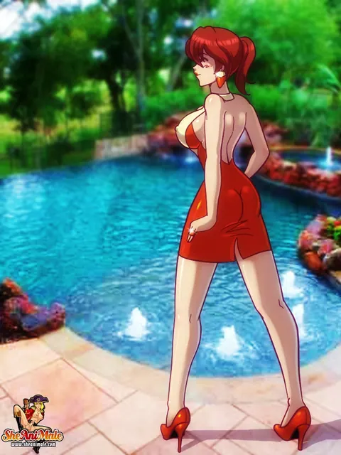 Busty Redhead Trans Woman Takes Anal by the Pool – photo 2 of 12