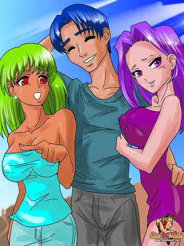 Busty Trans Women Kiss and Fuck a Man in a Threesome