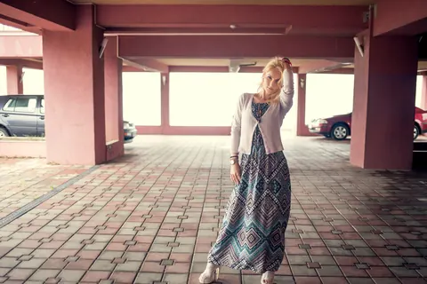 Blonde with Short Hair Strips Out of Her Skirt Outdoors – photo 1 of 13