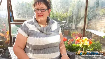 European MILF with Big Tits Uses a Toy in Panties and Glasses