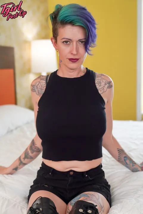 Slim Trans MILF Bares Her Body and Toys Her Asshole with a Dildo – photo 5 of 16