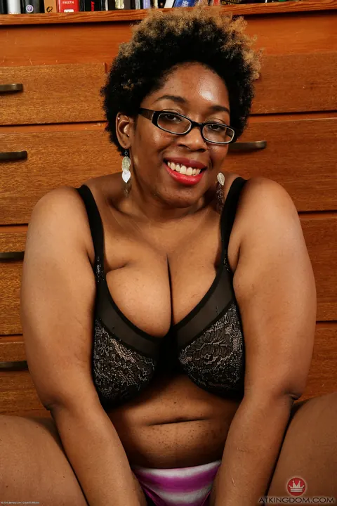 Ebony BBW in Heels and Glasses Strips and Shows Her Hairy Pussy – photo 6 of 21