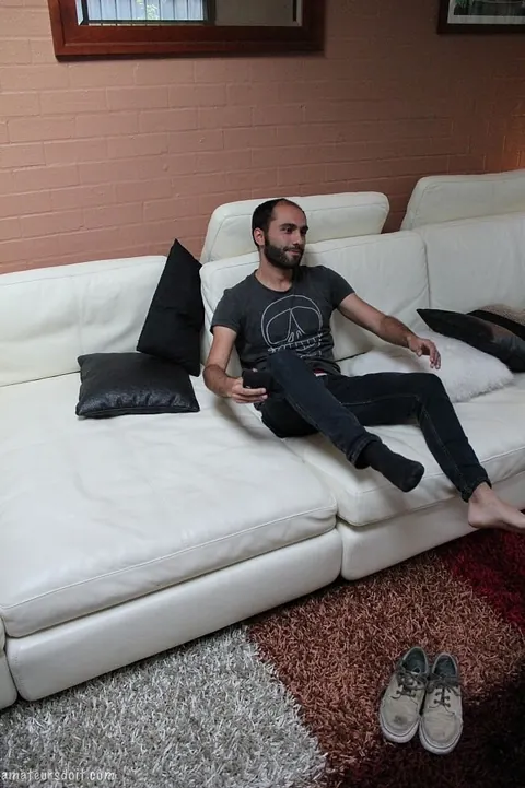Hairy Ebony Man Strips and Masturbates on the Sofa – photo 9 of 21
