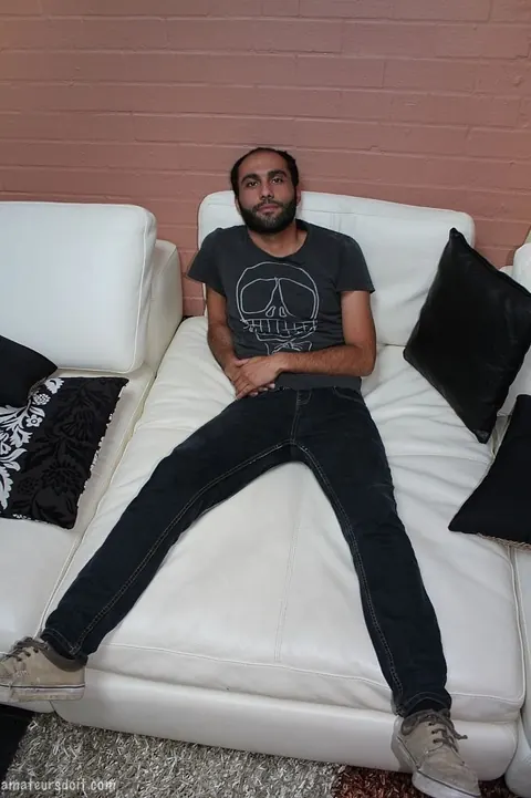 Hairy Ebony Man Strips and Masturbates on the Sofa – photo 3 of 21