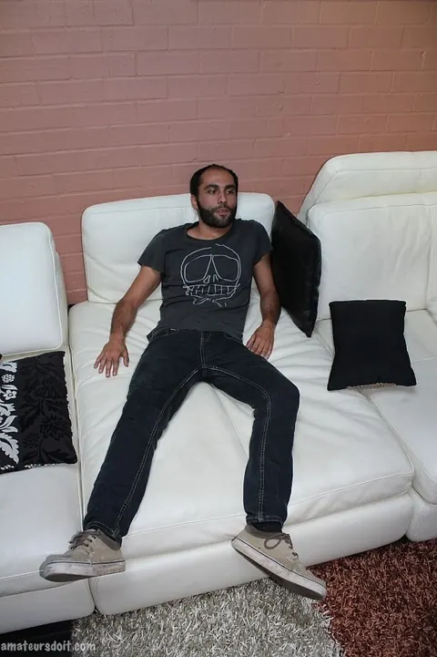 Hairy Ebony Man Strips and Masturbates on the Sofa – photo 4 of 21