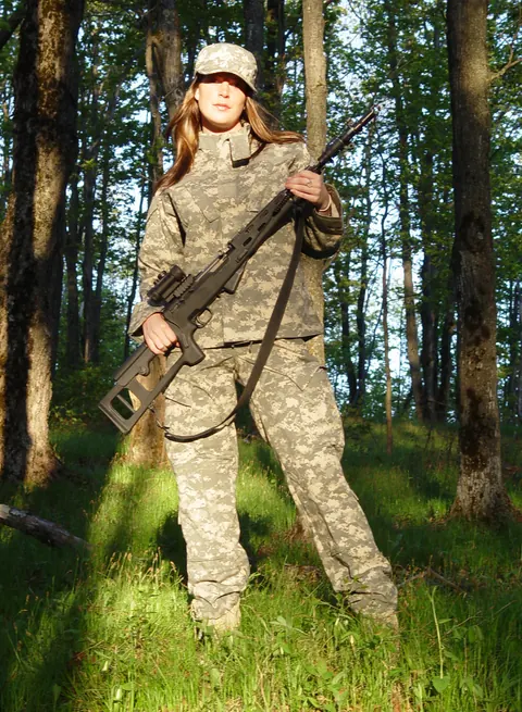 Busty Slim Woman Poses in Military Lingerie Uniform – photo 1 of 15