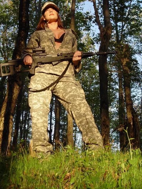 Busty Slim Woman Poses in Military Lingerie Uniform – photo 4 of 15