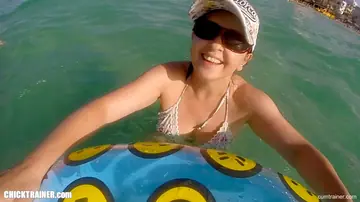 Brunette PAWG in Glasses Poses Topless at the Beach