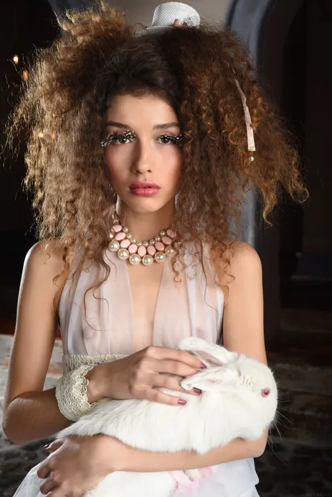 Cualy: Slim Curly Brunette Strips Out of Her Costume and Spreads – photo 1 of 21