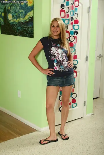 Blonde with Big Natural Tits Spreads in a Skirt