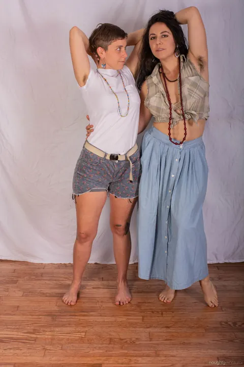 Nikki Silver: Busty Brunette Lesbians in Shorts Lick Hairy Pussies – photo 1 of 20