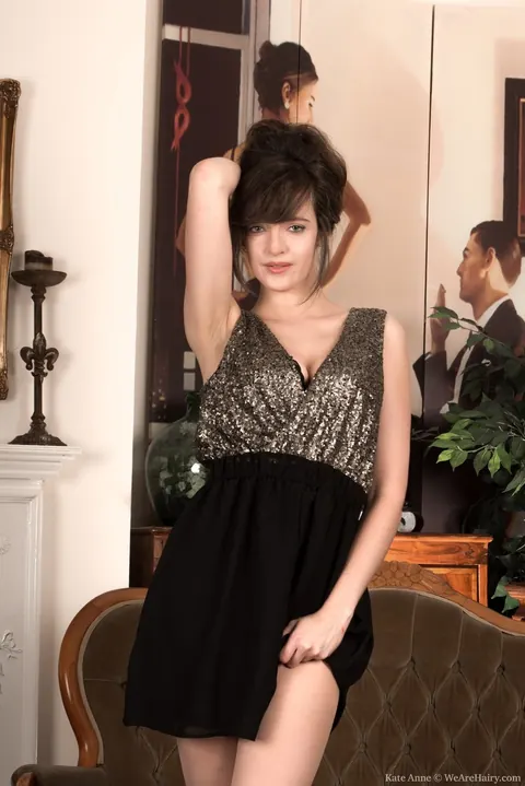 Kate Anne Cooper: Thick Brunette in Pantyhose and Heels Spreads Her Hairy Pussy – photo 1 of 16