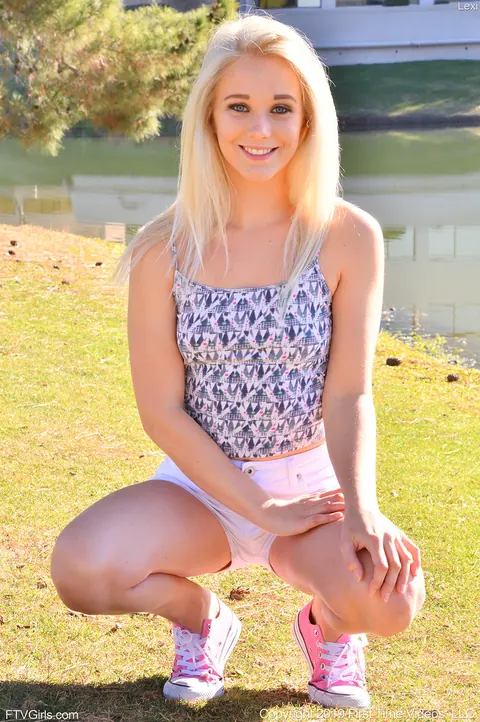 Petite Blonde with Piercings Toys Her Pussy Outdoors – photo 6 of 21