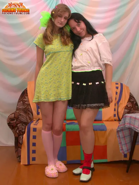 Hairy Lesbians in Skirts and Socks Fuck with a Double Dildo – photo 3 of 20