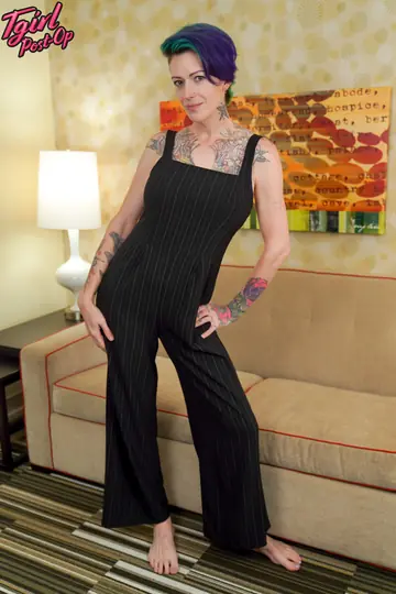 Tattooed Trans Woman Strips and Masturbates with a Dildo