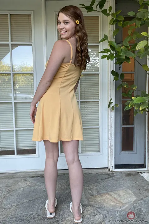 Mazy Myers: Pale Redhead Pulls Her Panties Aside to Show Her Shaved Pussy – photo 2 of 21