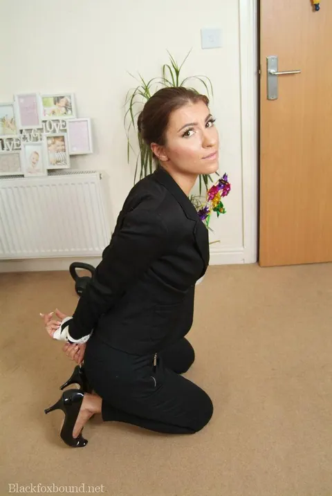 British Brunette Secretary in Heels Bound with Rope in the Office – photo 9 of 16