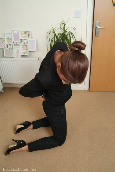British Brunette Secretary in Heels Bound with Rope in the Office – photo 8 of 16