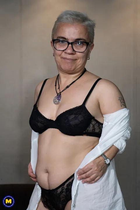 Sara One: Mature Blonde Poses in Lingerie at the Office – photo 12 of 20