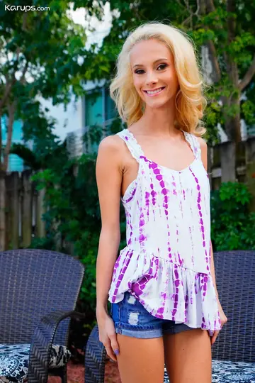 Petite Blonde Bares All and Spreads Outdoors