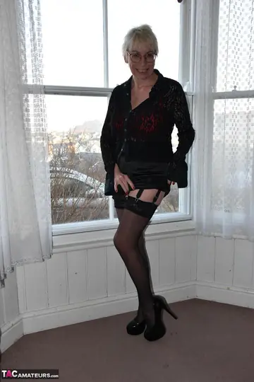 British MILF with Big Natural Tits Spreads Her Legs on the Stairs