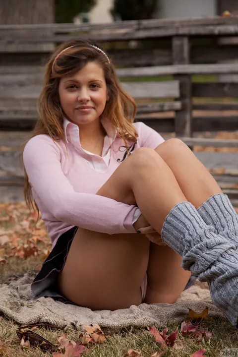 Keisha Grey: Petite Latina Flashes Her Big Tits Outdoors in Uniform Skirt – photo 5 of 11