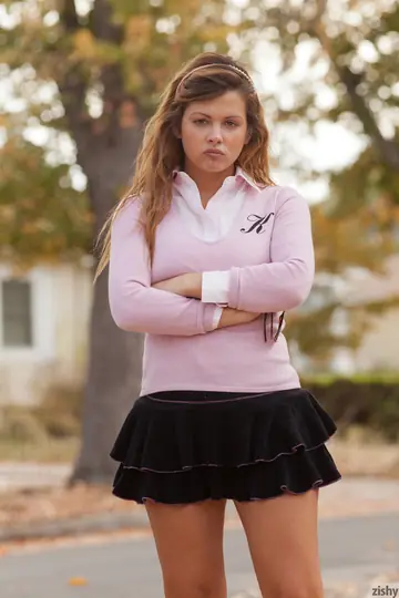 Petite Latina Flashes Her Big Tits Outdoors in Uniform Skirt