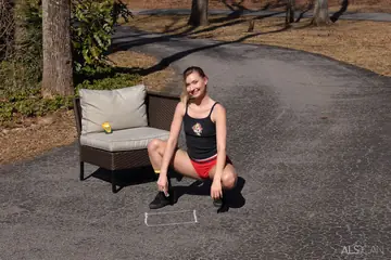 Athletic Blonde Fingers Herself and Uses a Dildo Outdoors