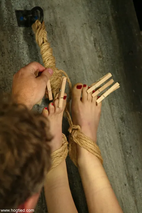 Cloe Hart: Short-Haired Woman with Natural Tits Hogtied in Bondage – photo 12 of 21