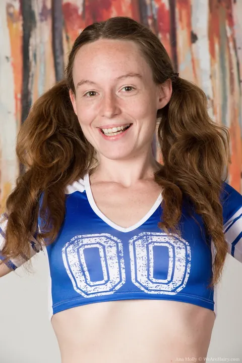 Ana Molly: Petite Pale Redhead in Pigtails Toys Her Hairy Pussy – photo 1 of 18