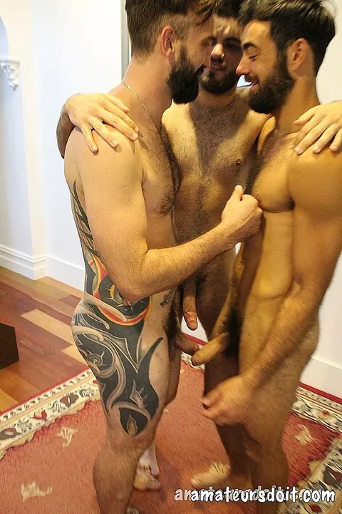 Hairy Men Kiss and Fuck in a Threesome – photo 3 of 21