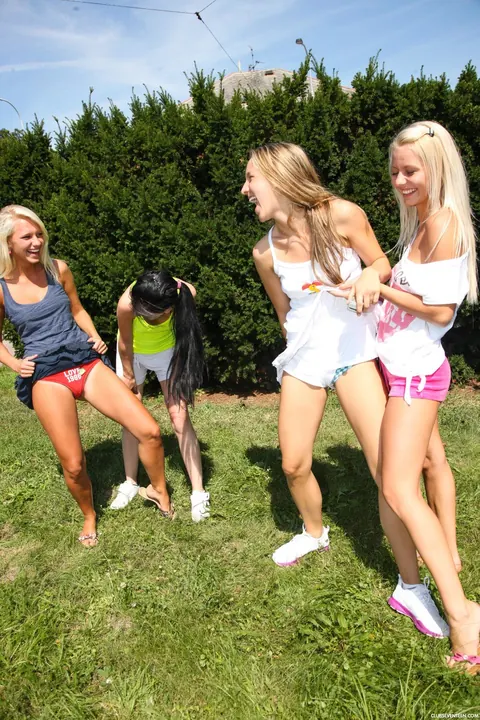 Pinky June & Sara J: European Blonde Strips and Spreads Outdoors – photo 9 of 20