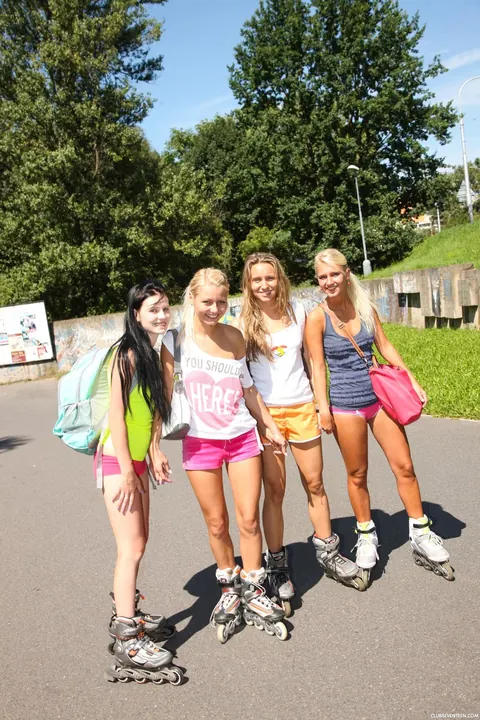 Pinky June & Sara J: European Blonde Strips and Spreads Outdoors – photo 13 of 20