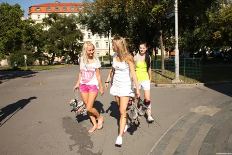 Pinky June & Sara J: European Blonde Strips and Spreads Outdoors – photo 2 of 20