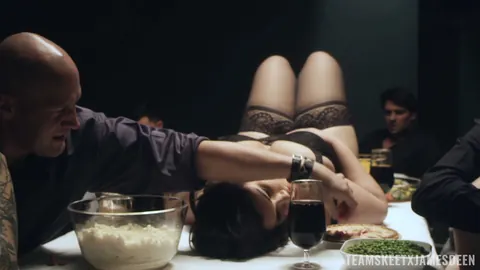 Harper Hughes: Curvy Latina in Stockings Spreads on the Table During Orgy – photo 9 of 21