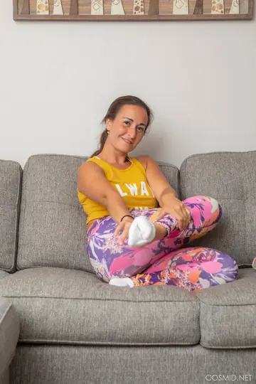 PAWG Brunette Strips Out of Her Panties on the Sofa