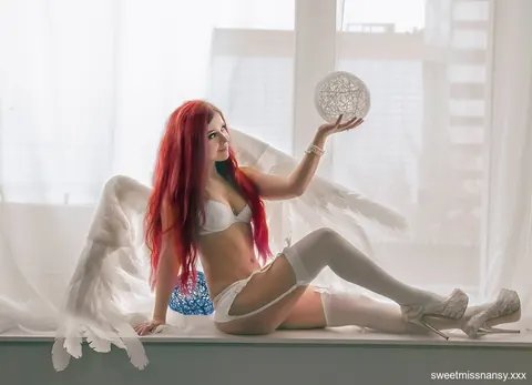 Thick Redhead Poses in White Lingerie and Costume – photo 13 of 15
