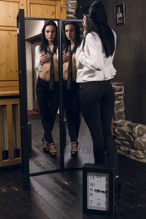 Sapphira A: Slim Czech Lesbian Fingers and Licks Partner by a Mirror – photo 3 of 21